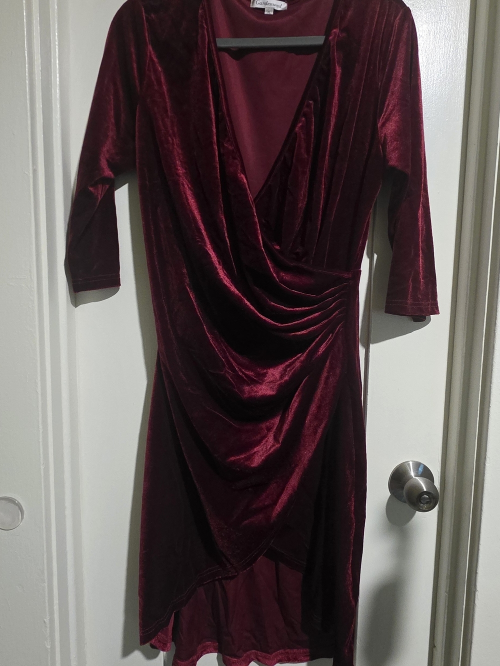 Draped Velvet Midi Dress in Burgundy by